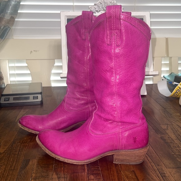 Frye Boots Carson pull on Berry Pink leather cowgirl western country 9.5 B - Picture 2 of 15